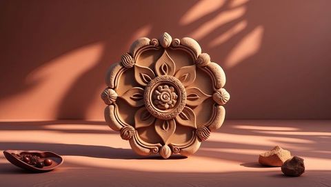 Intricate carved floral ornament with rustic accents