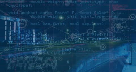 Digital Financial Data and Network Connections Over Cityscape