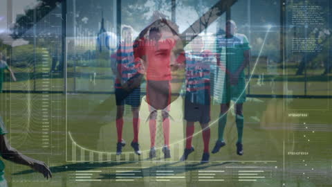 Businessman Overlaid with Soccer Players and Digital Data