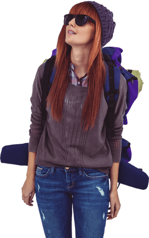 Hipster Woman with Transparent Travel Bag Style Backdrop - Download Free Stock Videos Pikwizard.com