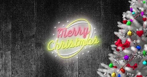 Festive christmas tree with neon sign celebration