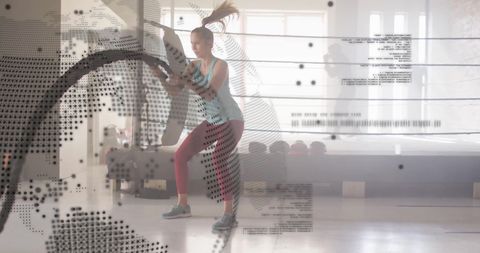 Woman Exercising Amidst Futuristic Digital Interface Effects