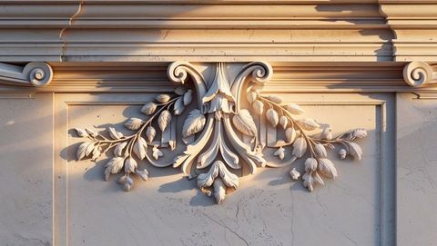 Ornate stone relief with acanthus leaves on classical facade