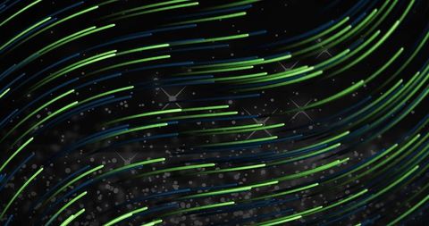 Flowing neon fiber-optic lines creating dynamic digital data stream visualization