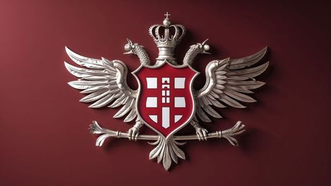 Royal Double-Headed Eagle Insignia on Burgundy Wall