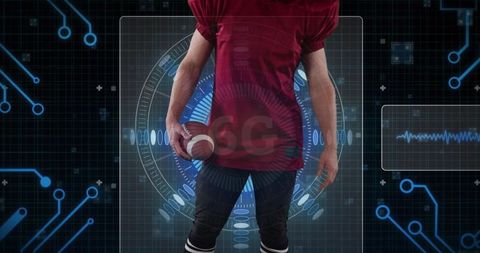 American Football Player Against Futuristic Digital Interface