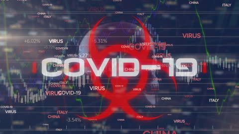 Animated COVID-19 Graphics with Biohazard Symbol on Navy Background