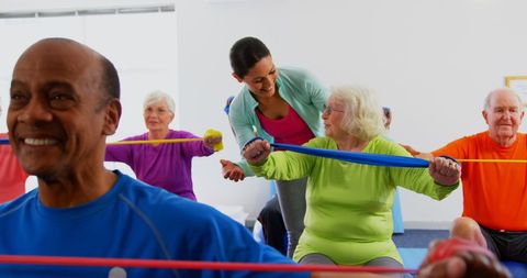 Senior Fitness Class Using Resistance Bands - Download Free Stock Images Pikwizard.com