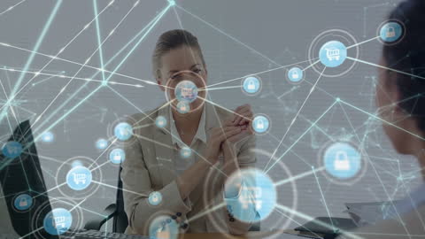 Business Networking and Cyber Security Concept with Overlaid Digital Icons