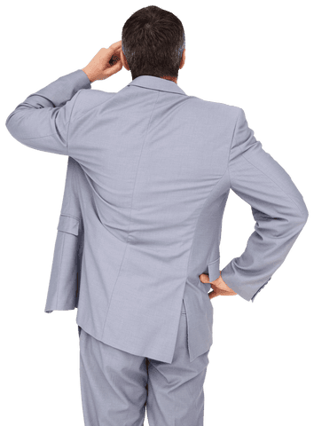 Caucasian Businessman Thinking in Formal Suit on Transparent Background