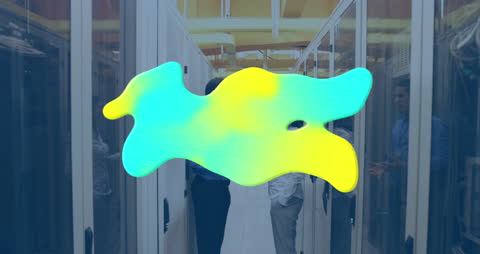 Digital Abstract Overlay on Biracial Workers in Data Center