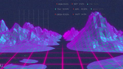 Futuristic Digital Data Landscape Hologram with 3D Grids