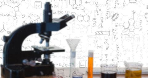 Science lab microbiology chemistry equations on wall