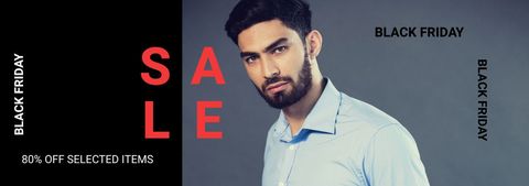 Black Friday Sale Banner Featuring Confident Male Model - Download Free Stock Templates Pikwizard.com