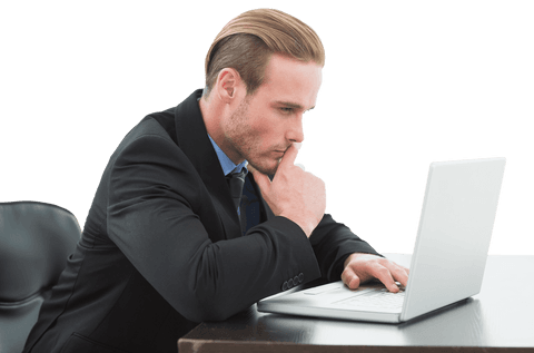 Transparent Businessman Focusing on Laptop at Modern Desk - Download Free Stock Videos Pikwizard.com