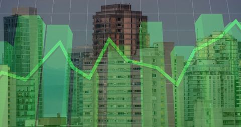 Digital finance graph over urban skyline