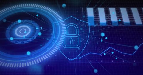 Futuristic Cybersecurity Interface with Data Networks in Blue