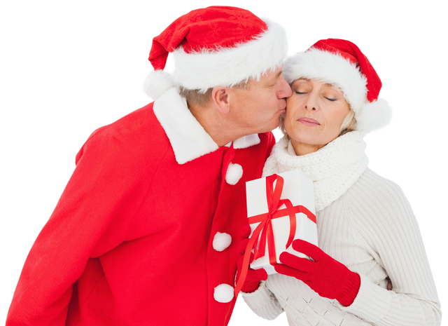 Elderly Caucasian Couple in Santa Hats Sharing a Christmas Kiss Transparent - Download Free Stock Videos Pikwizard.com