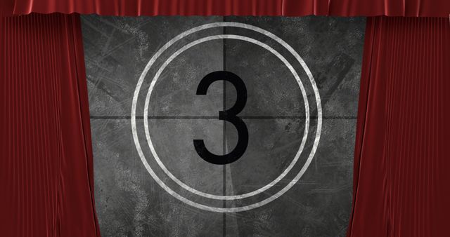 Vintage Film Countdown on Theater Screen with Red Curtains - Download Free Stock Images Pikwizard.com