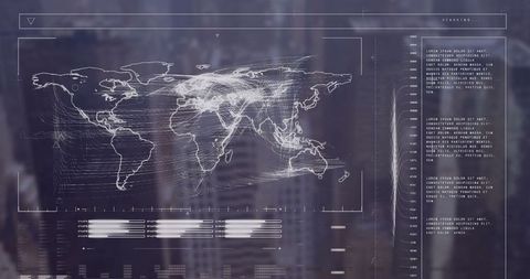 Global financial data on digital interface with world map and coding