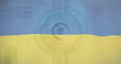 Digital Security and Technology Concept with Ukraine Flag Overlay