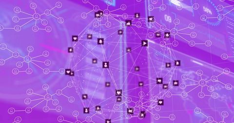 Global Digital Network with Icons and Purple Gradient Background - Download Free Stock Images Pikwizard.com