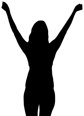 Silhouette of woman exercising with raised arms on transparent background