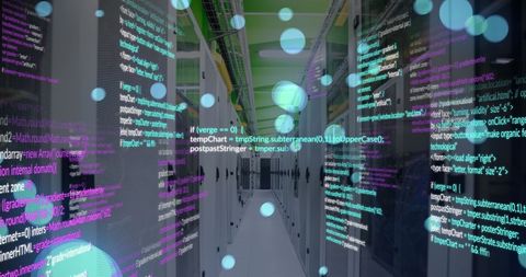 Digital Code Superimposed on Modern Server Room - Download Free Stock Images Pikwizard.com