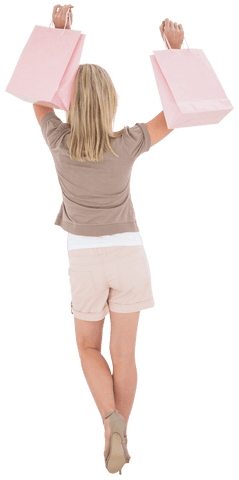 Joyful Blonde Holding Shopping Bags on Transparent Background