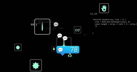 Digital Interface with Environmental Icons and Code Snippets
