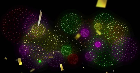 Celebratory Confetti and Fireworks on Black Background