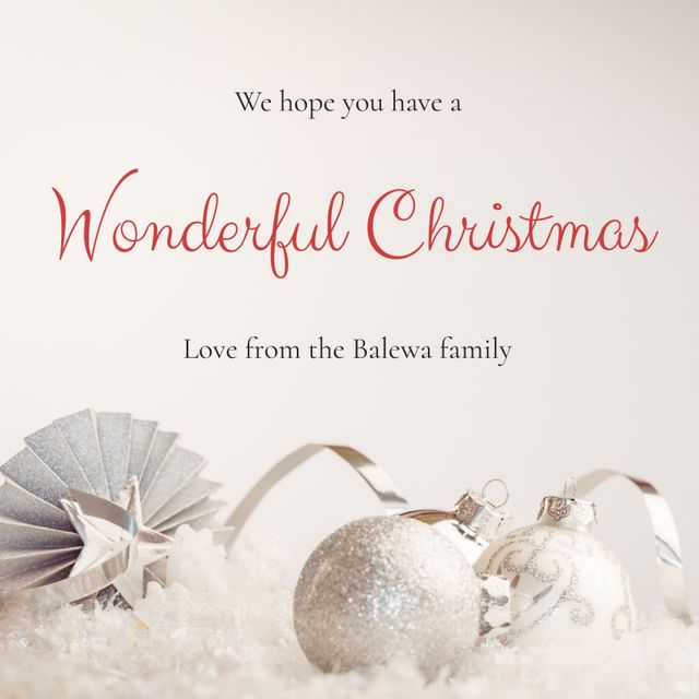 Ideal for sending heartfelt Christmas greetings. Featuring elegant ornaments and warm family wishes, perfect for family holiday cards or messages.