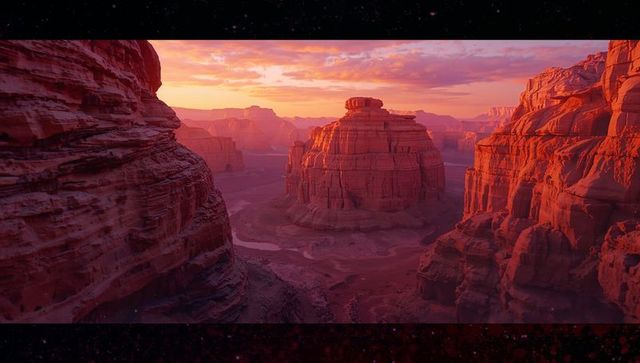 Dramatic Canyon Butte at Sunset with Radiant Red Rock Cliffs