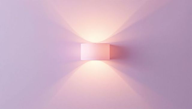 Rectangular wall sconce casting symmetrical light cones on pastel pink wall
