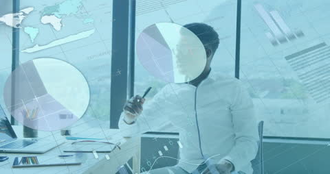Businessman Analyzing Data with Holographic Interface Display