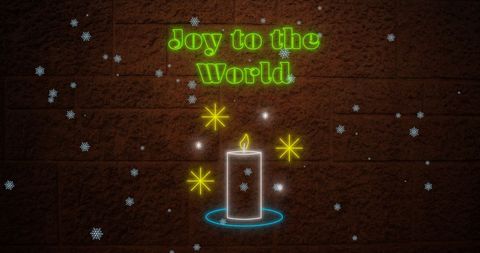Joy to the World Text with Christmas Candle and Lights