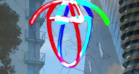 Neon Digital Interface Over Urban Background