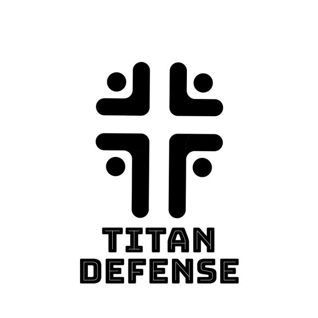 This image showcases a Titan Defense logo featuring abstract patterns on a white background. Ideal for usage in branding materials, corporate identity design, and marketing campaigns for businesses in the security, defense, and protection sectors. The minimalistic design lends itself well to various print and digital media applications.