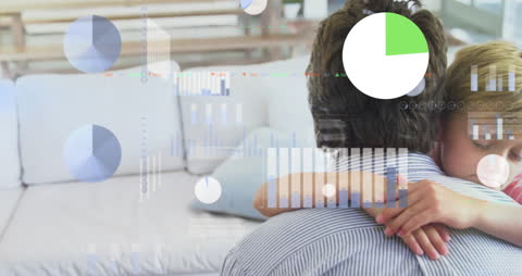 Father and Son Embracing with Data Graphics Overlay