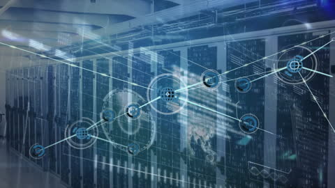 Digital Network Connectivity Over Server Room Background