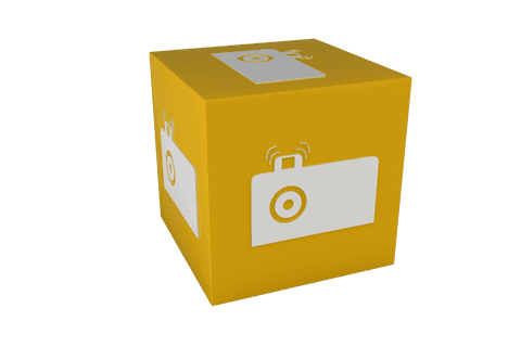 Yellow cube with camera symbol illustration on transparent background
