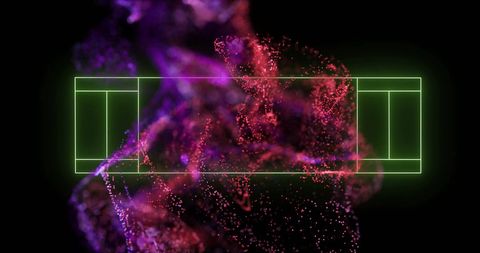 Neon rectangles over abstract particle background