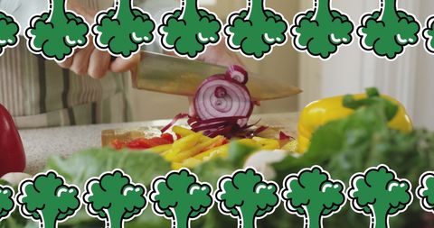 Healthy Cooking with Fresh Vegetables and Broccoli Icons