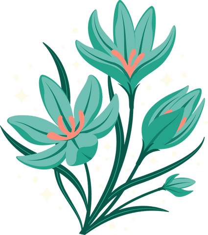 Teal fantasy flowers on transparent background illustration