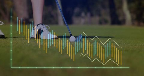 Golfer Analyzing Performance Data on Green Fairway