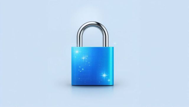 Glossy Blue Padlock with Chrome Shackle Representing Digital Security and Data Protection