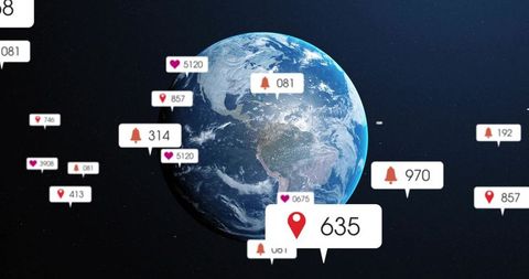Digital earth with likes and notifications connecting globally