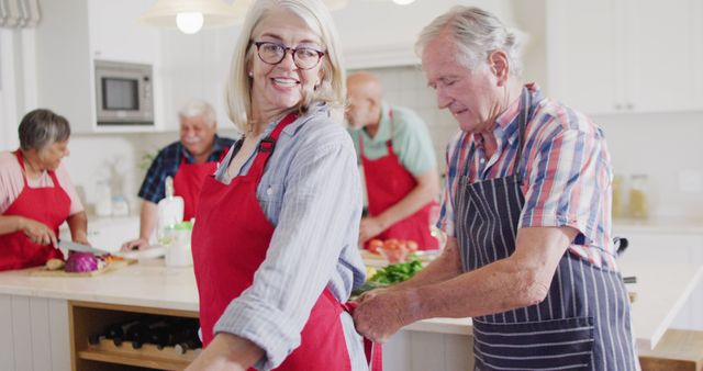 Senior Friends Preparing Meals Together in Bright Kitchen - Download Free Stock Images Pikwizard.com