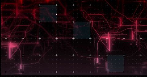 Tracing neon magenta network across grid HUD with glowing nodes and plus markers