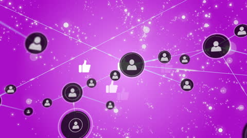 Futuristic Networking with Social Media Interactions on Purple Background